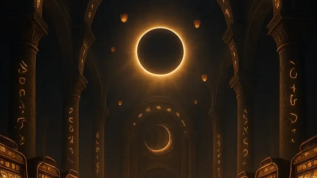 Mystical lunar temple with golden slot machines and floating lanterns